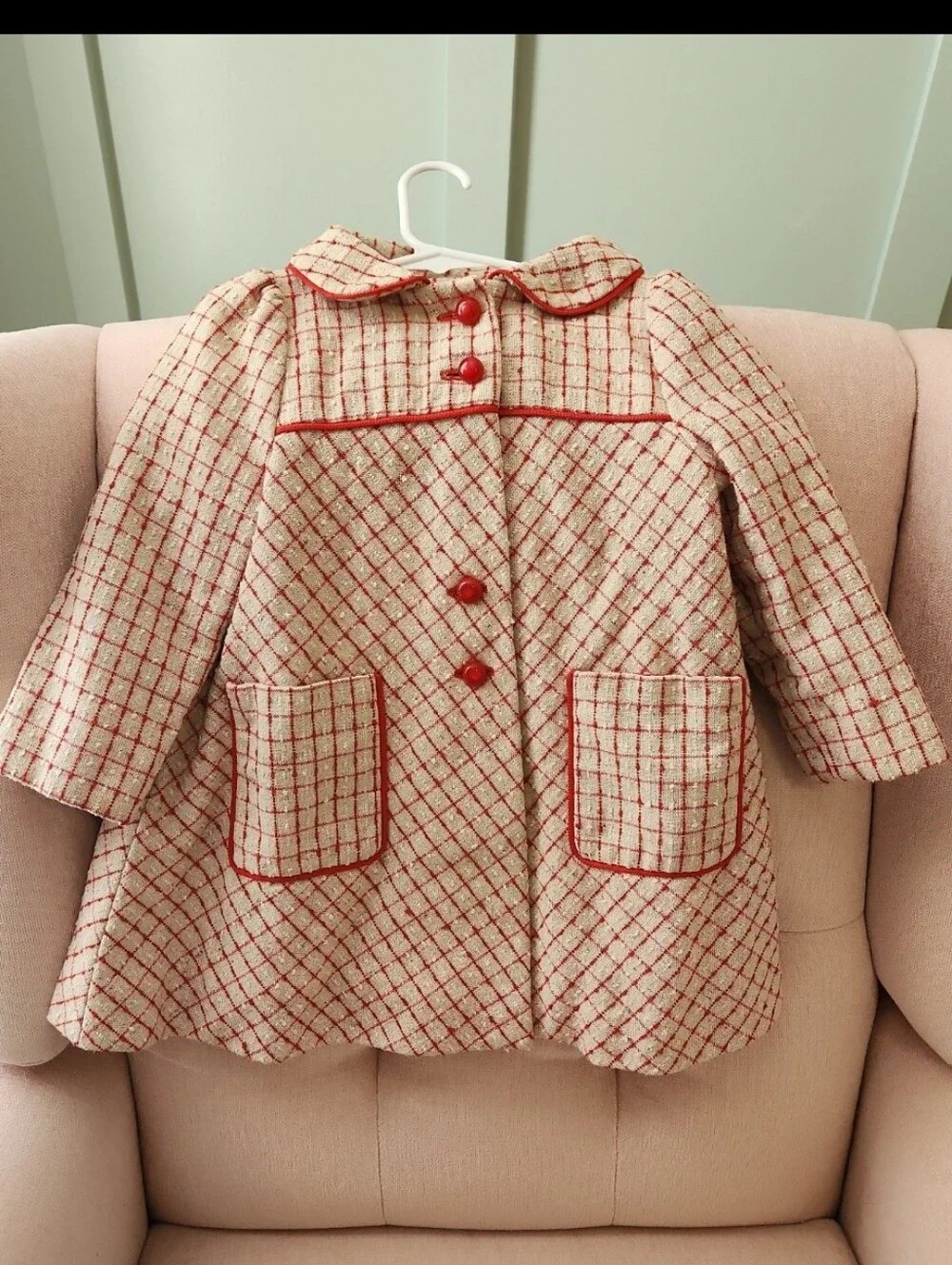 Vintage Christmas Winter Red Plaid Coat Jacket size 3t 4t smocked like